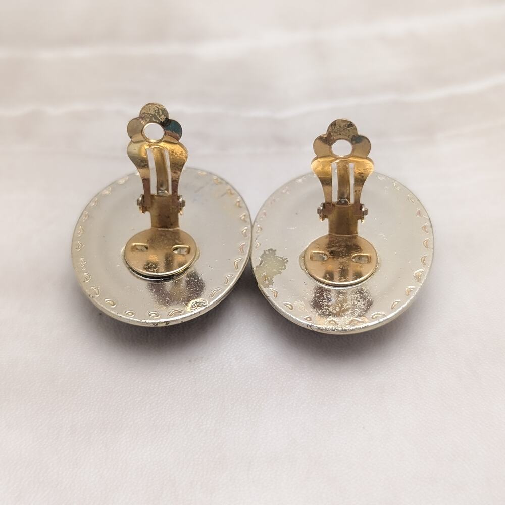 Vintage Clip On Earrings Very Large Gold Tone & Brown Oval Statement Glam - Picture 6 of 8